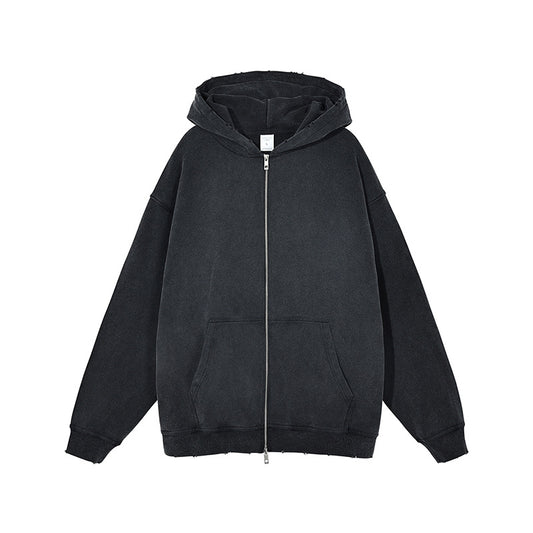 Oversize Washed Damage Zipper Hoodie WN6609