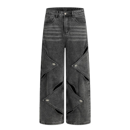Washed Irregular Panel Wide Leg Denim Jeans WN25825