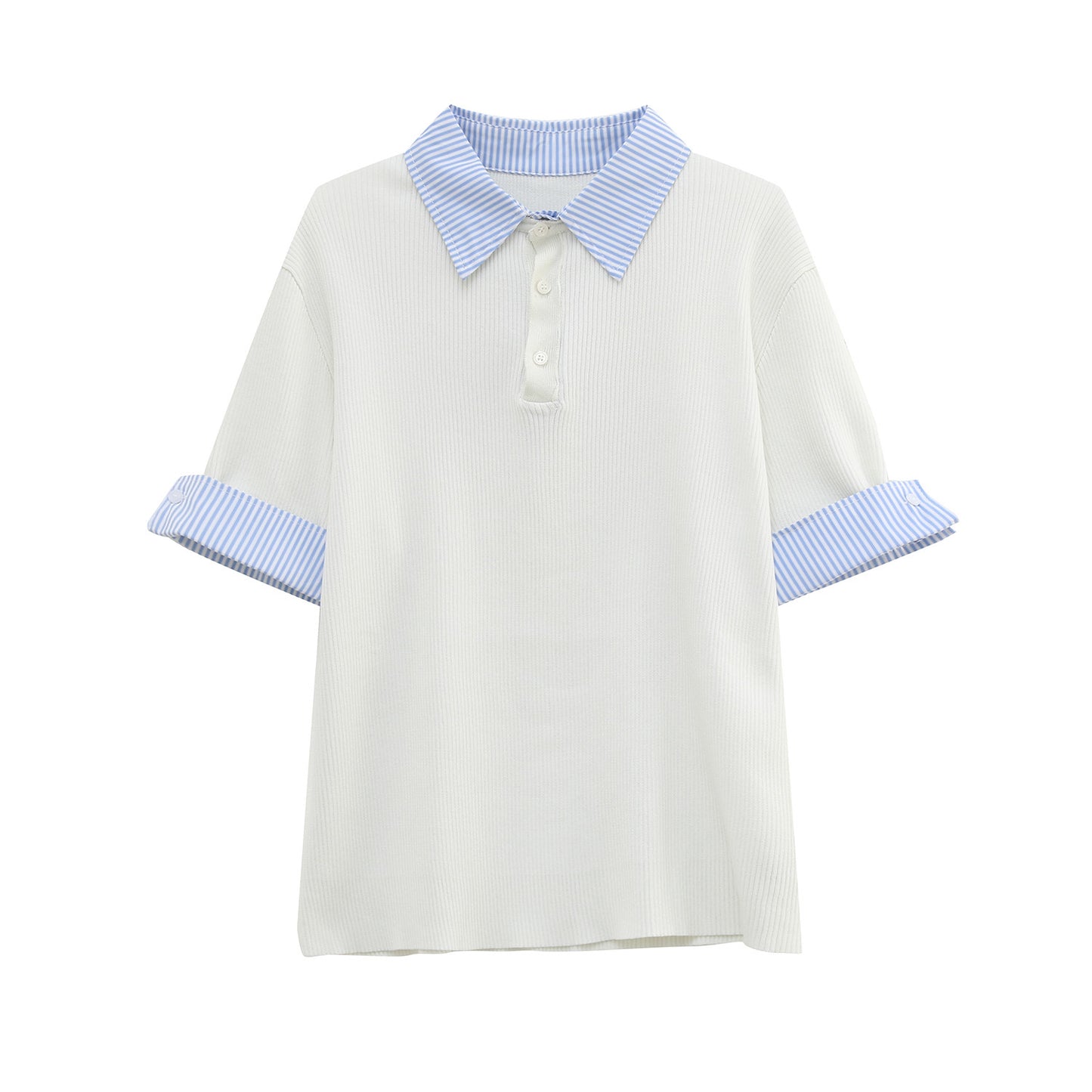 Fake Layered Stripe Collar Short Sleeve Polo Shirt WN24899