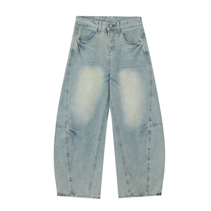 Washed Pleats Curved Denim Jeans WN25487