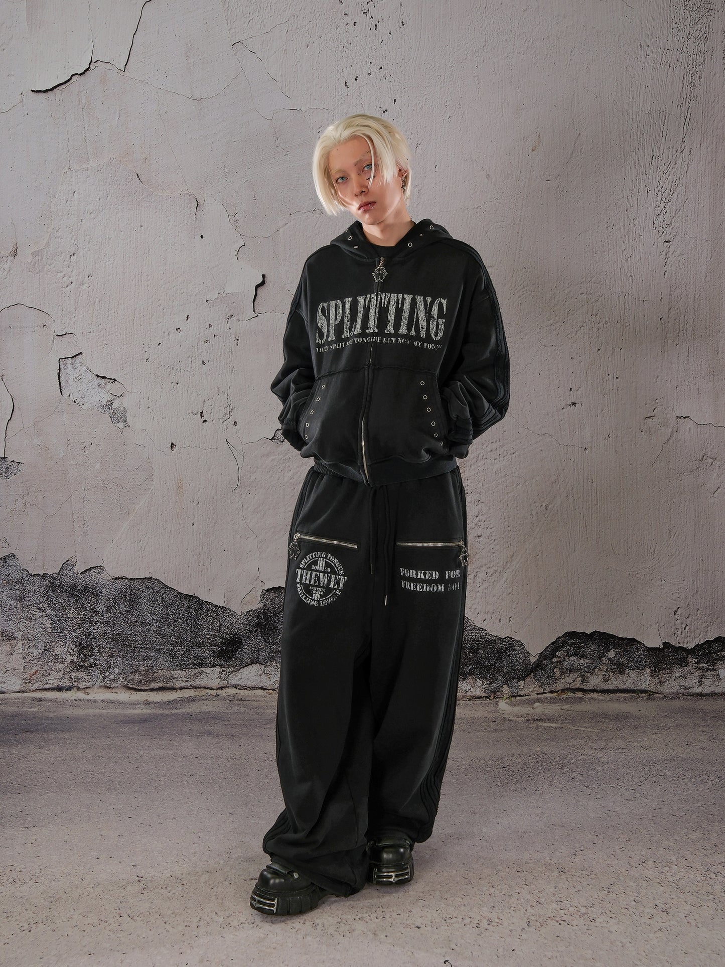 Wide Leg Zip Detail Letter Print Sweatpants WN26633