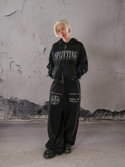 Wide Leg Zip Detail Letter Print Sweatpants WN26633
