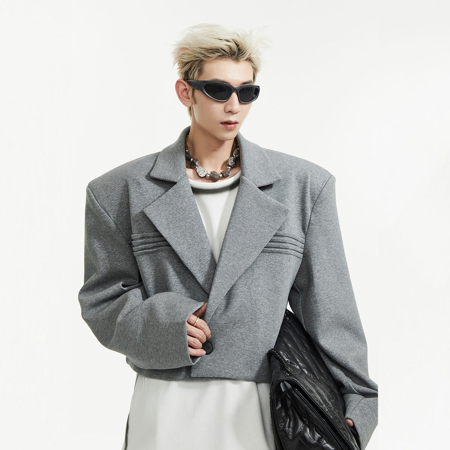 Sequin Shoulder-Pad Tailored Jacket & Wide-Leg Trousers Setup WN15438