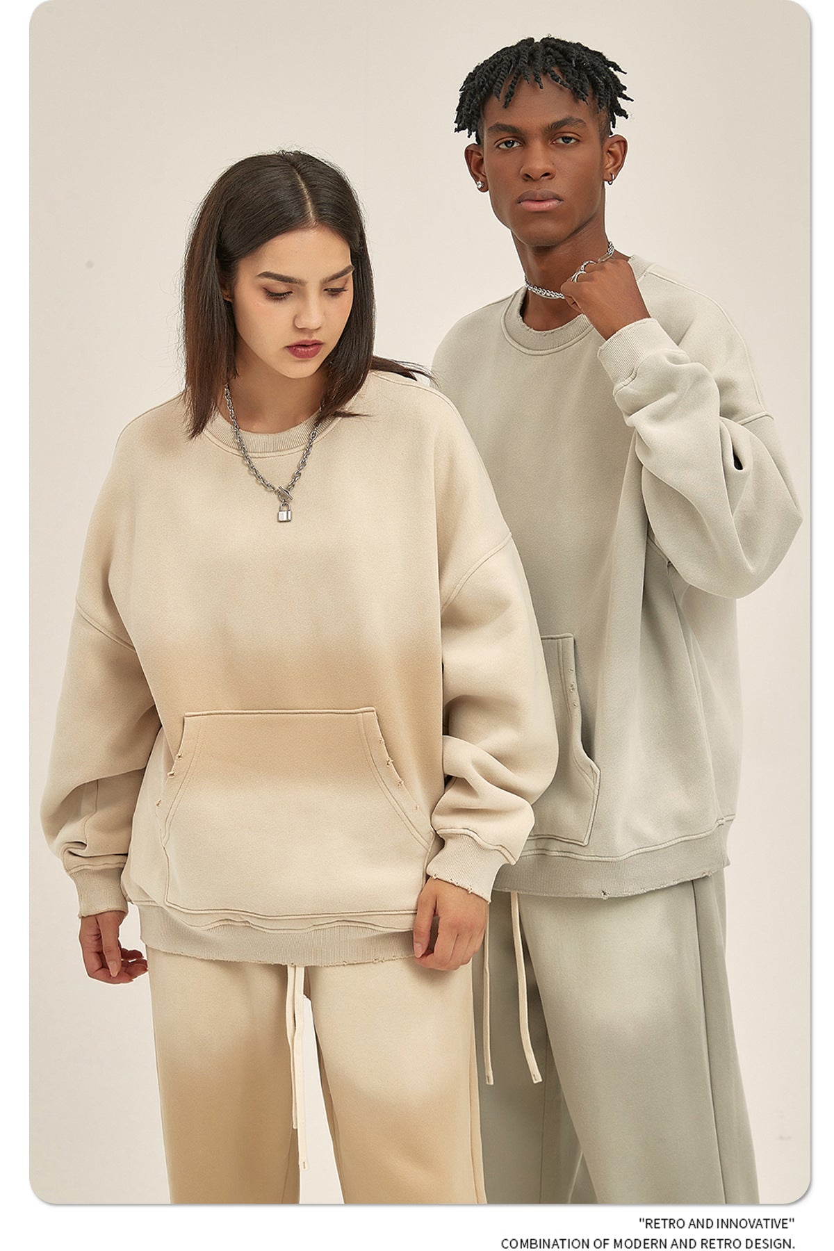 Fleece Lining Spray-dye Damage Oversize Sweatshirt WN9967