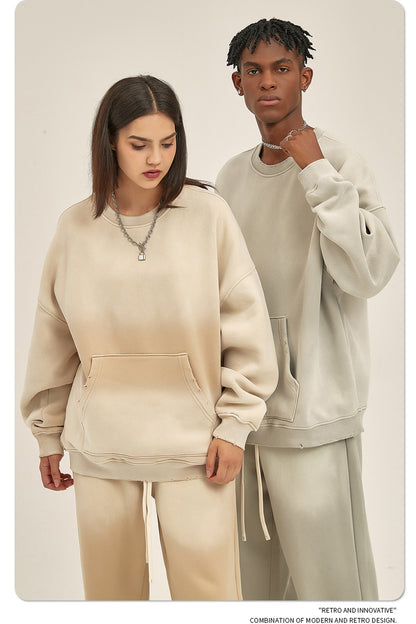 Fleece Lining Spray-dye Damage Oversize Sweatshirt WN9967