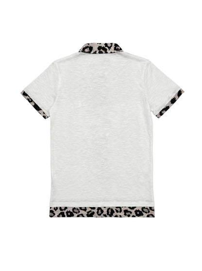 Leopard Trim Flag Graphic Print Short Sleeve Shirt WN27203