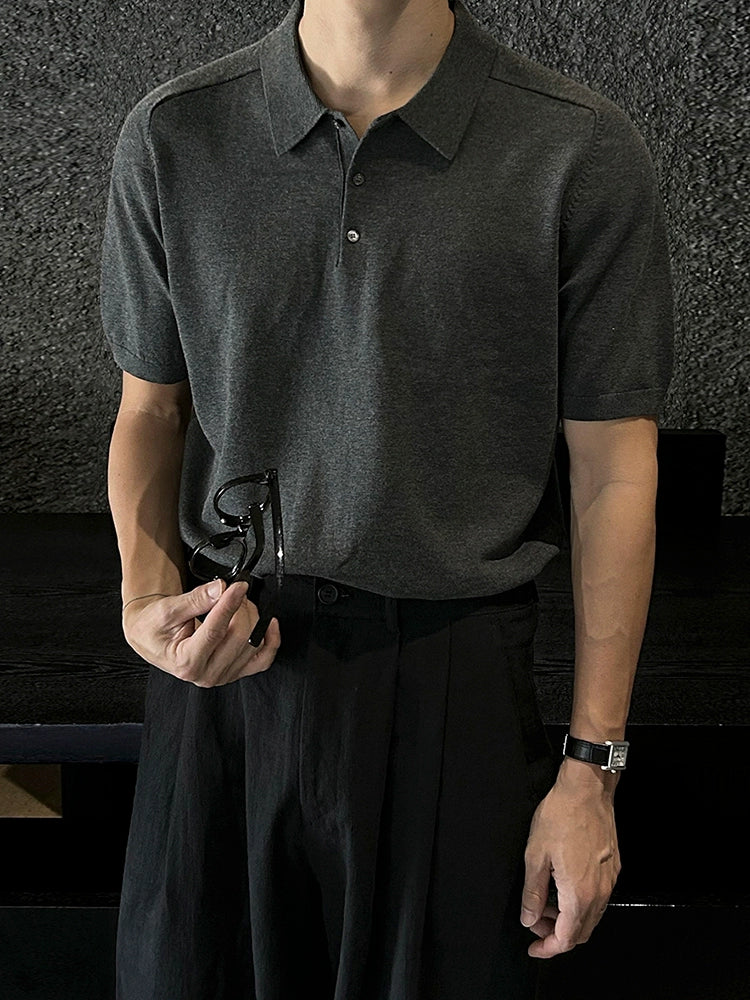 Solid Collar Knit Short Sleeve Polo Shirt WN20304