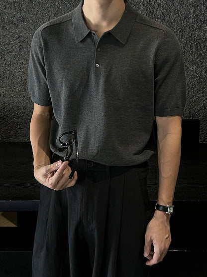 Solid Collar Knit Short Sleeve Polo Shirt WN20304
