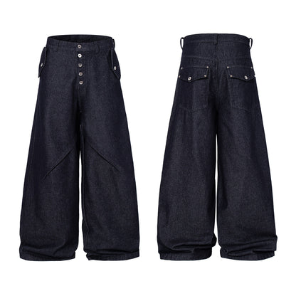 Raw Denim Deconstruction Wide Leg Denim Jeans WN26105