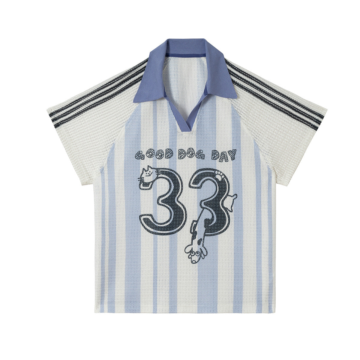 Stripe Number Print Short Sleeve Shirt WN25416