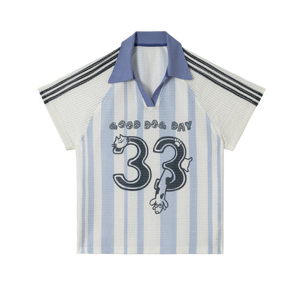 Stripe Number Print Short Sleeve Shirt WN25416