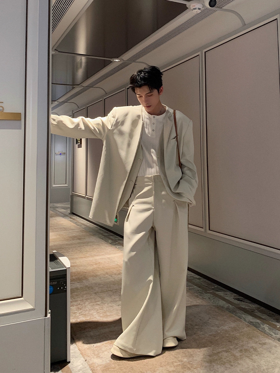Fake Layered Tailored Jacket & Wide Leg Trousers Setup WN20399