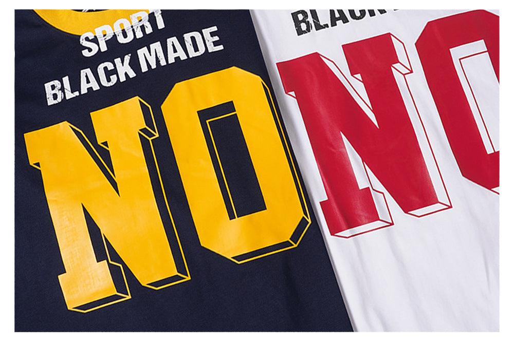 NO Letter Print Ribbed Cuff Short Sleeve T-Shirt WN26551
