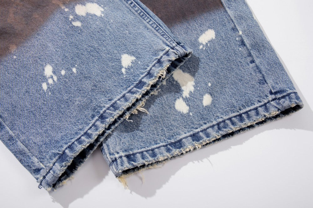 Embroidery Paint Wash Wide Leg Denim Jeans WN27958