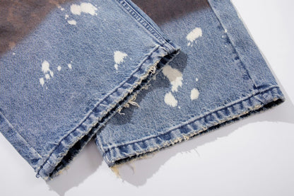 Embroidery Paint Wash Wide Leg Denim Jeans WN27958