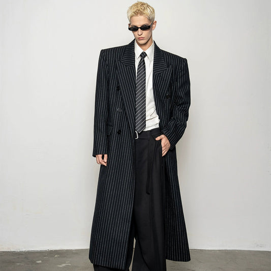 Stripe Design Wide Shoulder Coat WN20874