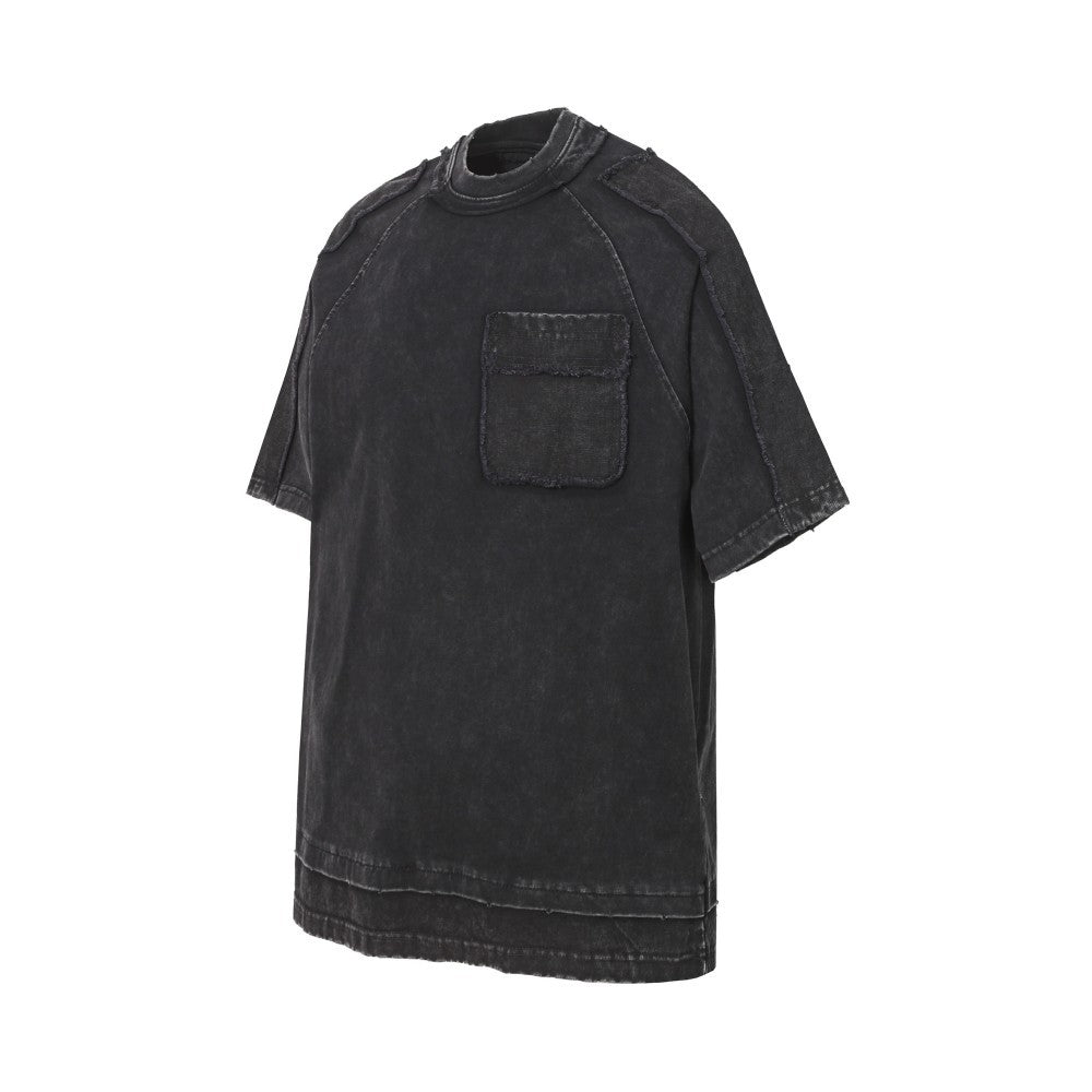 Washed Fake Layered Pocket Detail Short Sleeve T-Shirt WN28028