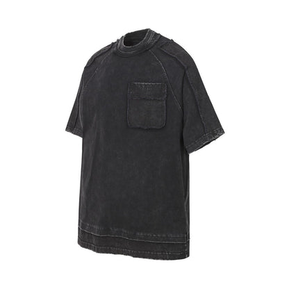 Washed Fake Layered Pocket Detail Short Sleeve T-Shirt WN28028