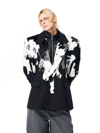 Cow Print Fake Fur Tailored Jacket WN21820