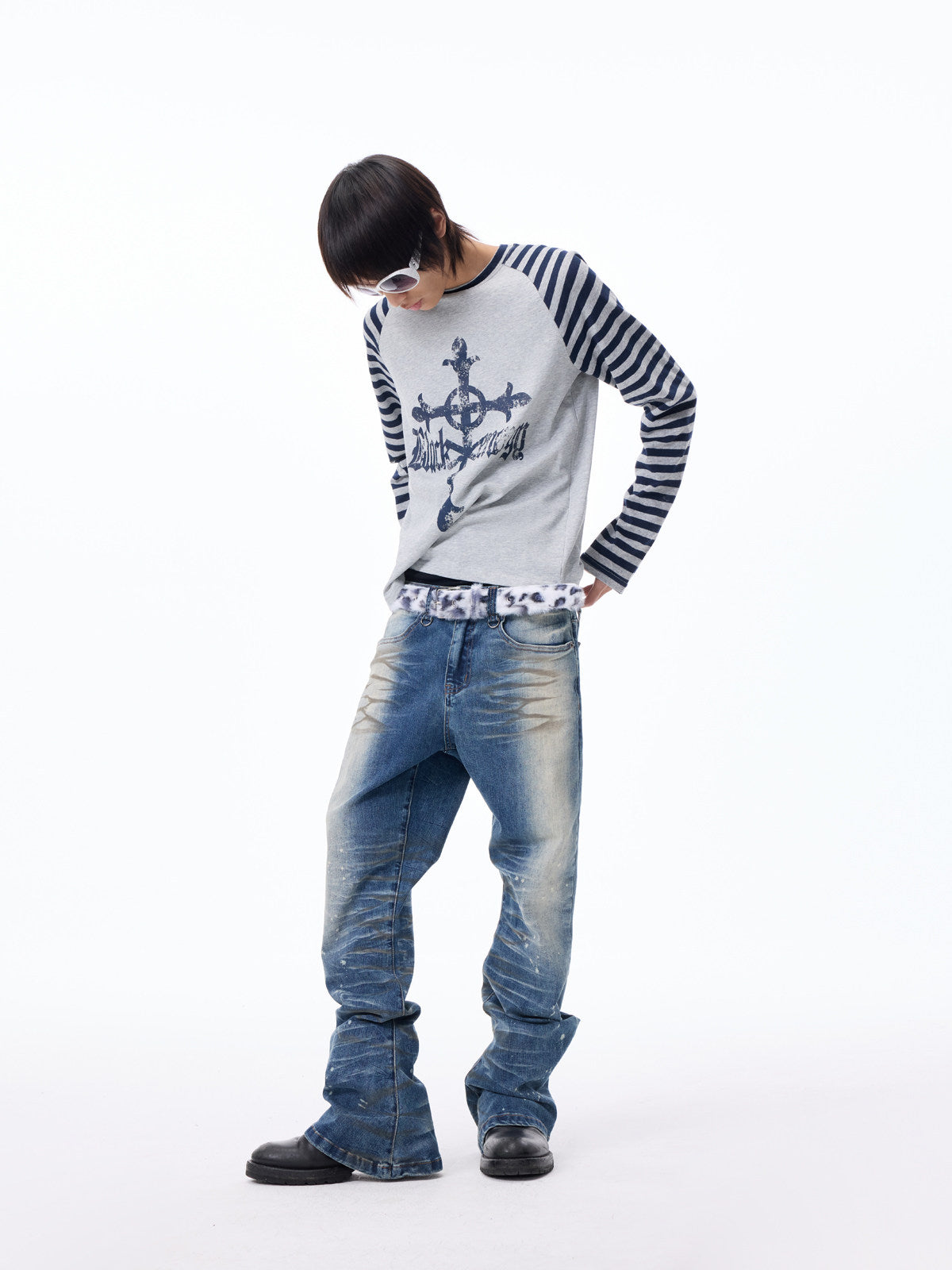 Whisker Washed Paint Splatter Denim Jeans WN27298