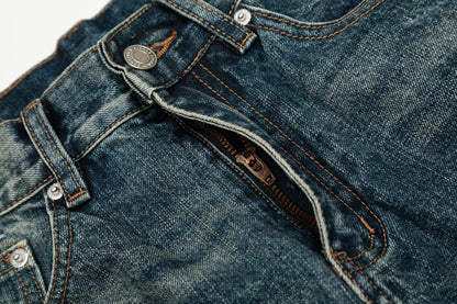 Damage Whisker Wash Straight Denim Jeans WN25951