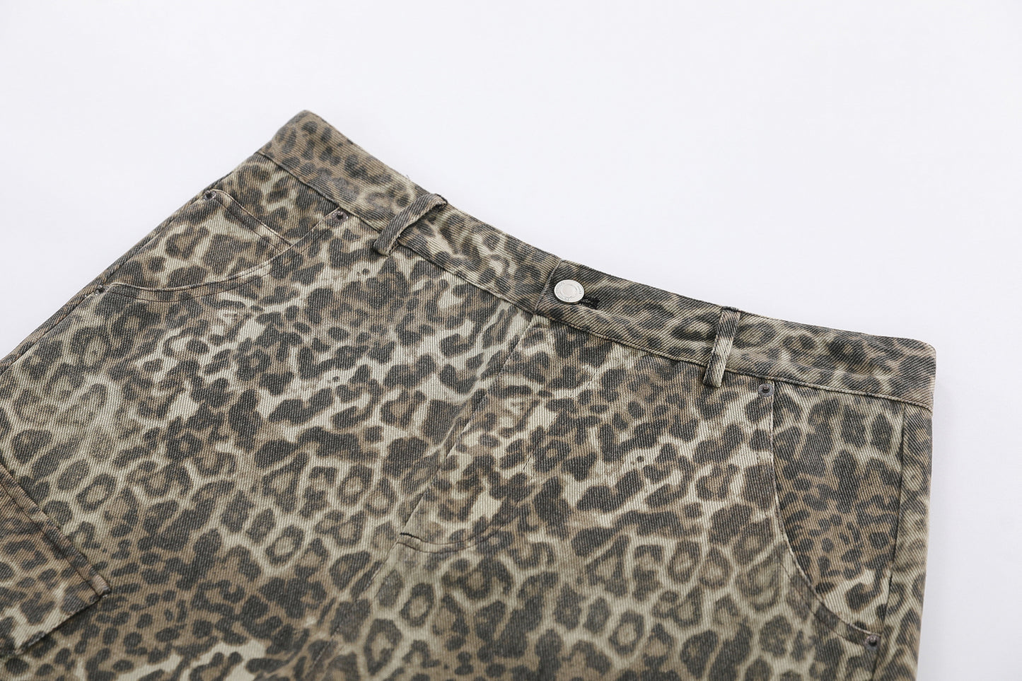Leopard Print Multi-Pocket Wide Leg Half Pants WN25827