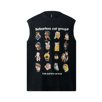 Cat Graphic Letter Sleeveless T-Shirt WN26282