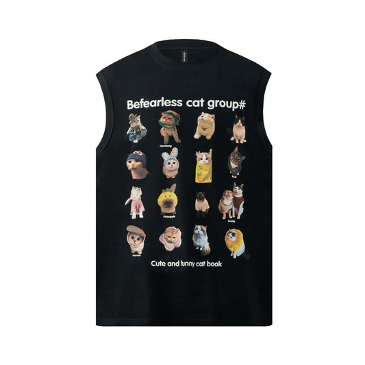 Cat Graphic Letter Sleeveless T-Shirt WN26282