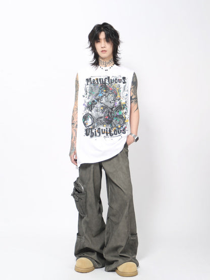 Graffiti Cartoon Graphic Print Oversize Sleeveless T-Shirt WN24435