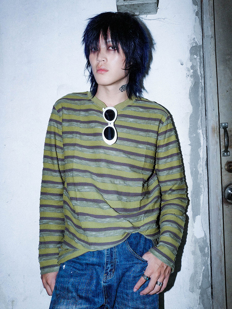 Oversize Stripe Long Sleeve T-Shirt & Short Sleeve T-shirt WN16063