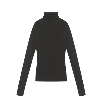 High-Neck Mesh Graphic Print Long Sleeve T-Shirt WN25627