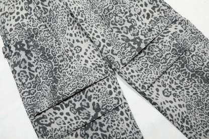Leopard Print Paratrooper Wide-Leg Cargo Pants WN16164