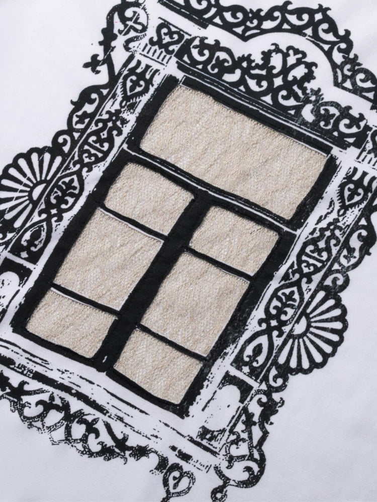 Patchwork Hollow Cutout Window Design Short Sleeve T-Shirt WN18980