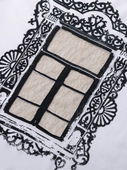 Patchwork Hollow Cutout Window Design Short Sleeve T-Shirt WN18980