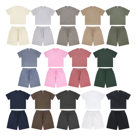 Washed Dyed Oversize Damage Short-sleeve T-shirt & Short Sweatpants Setup WN6630-K