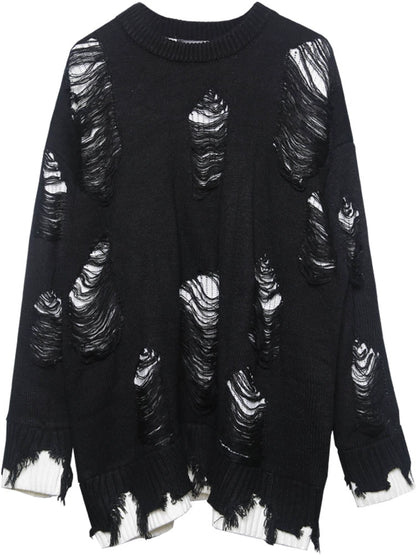 Damage Cutout Fake Layered Oversize Knit Sweater WN22309