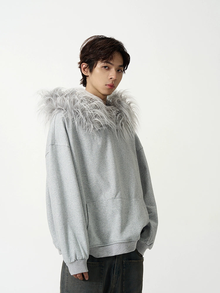 Fake Fur Collar Oversize Hoodie  WN9506