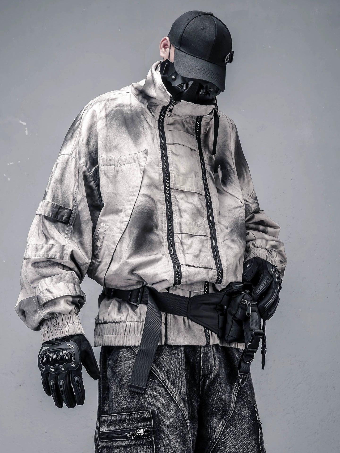 Tie-Dye Wash Double Zip High-Neck Oversize Jacket WN22371