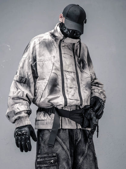 Tie-Dye Wash Double Zip High-Neck Oversize Jacket WN22371