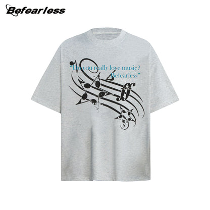 Music Note Print Washed Oversize Short Sleeve T-Shirt WN26237