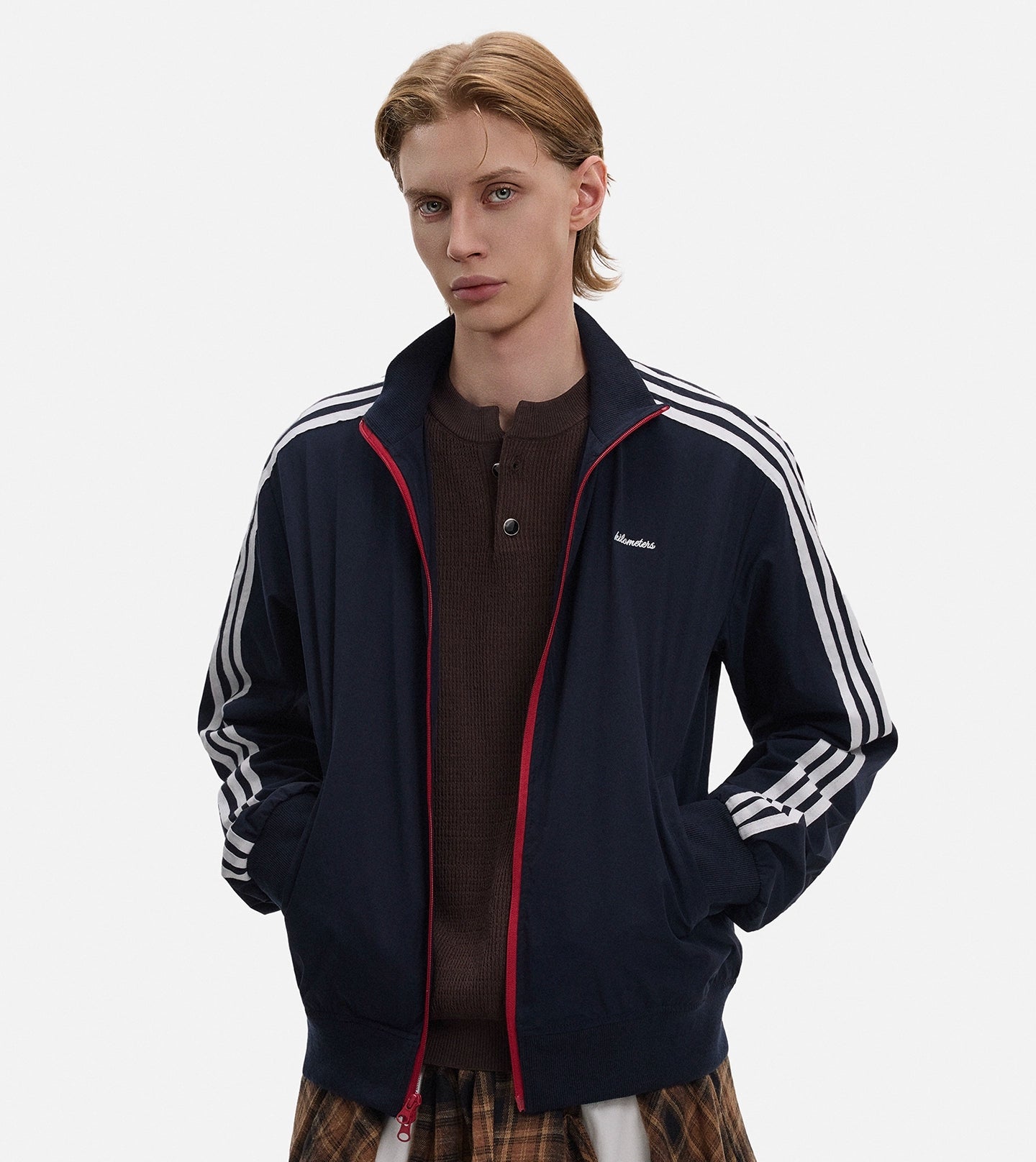 Stripe Contrast Short Zipper Jacket WN21430