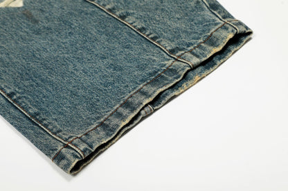 Washed Deconstruction Barrel Denim Jeans WN26067