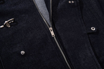 Washed Raw Denim Metal Buckle Jacket & Wide Leg Denim Jeans Setup WN23048