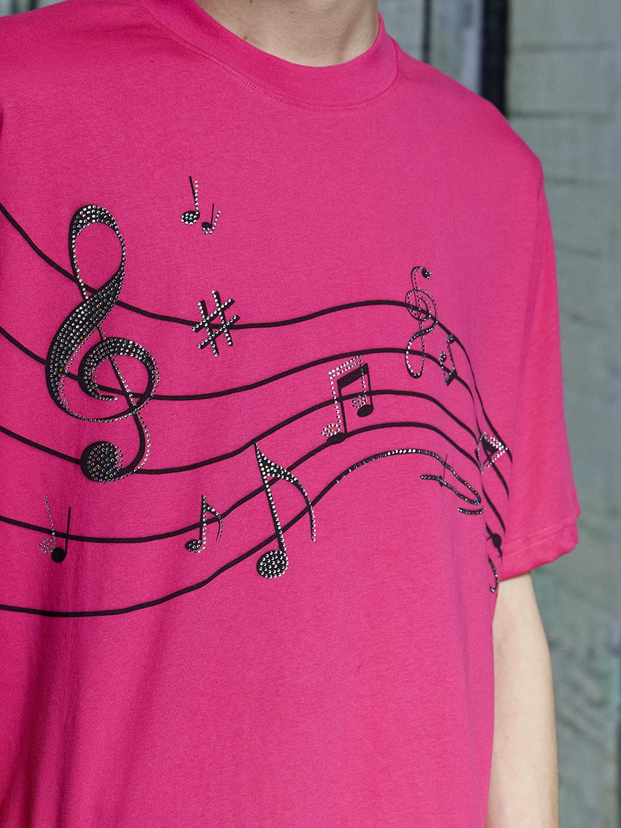 Rhinestone Music Note Print Short Sleeve T-Shirt WN17126