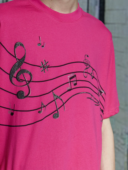 Rhinestone Music Note Print Short Sleeve T-Shirt WN17126