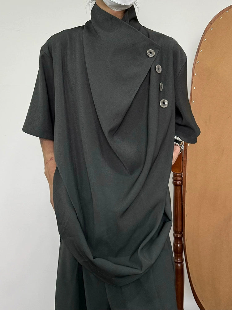 Asymmetry Button Design Short Sleeve Shirt WN19952