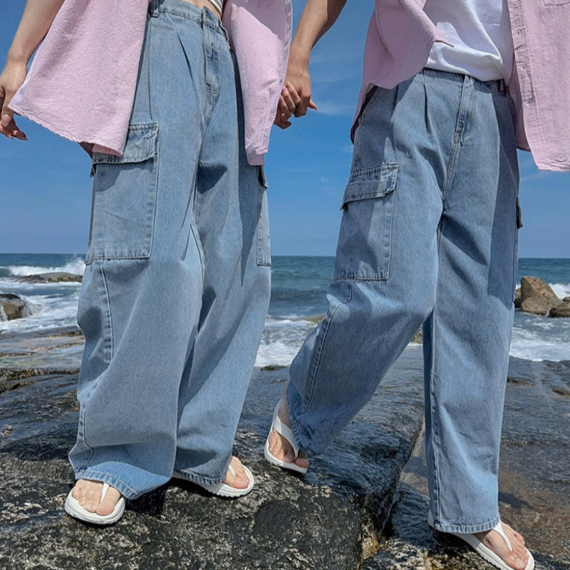 Utility Wide Leg Straight Cargo Denim Jeans WN20253