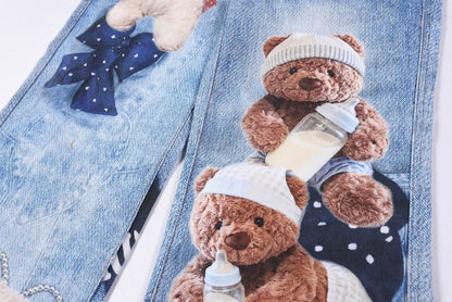 Washed 3D Character Print Wide Leg Denim Jeans WN25975