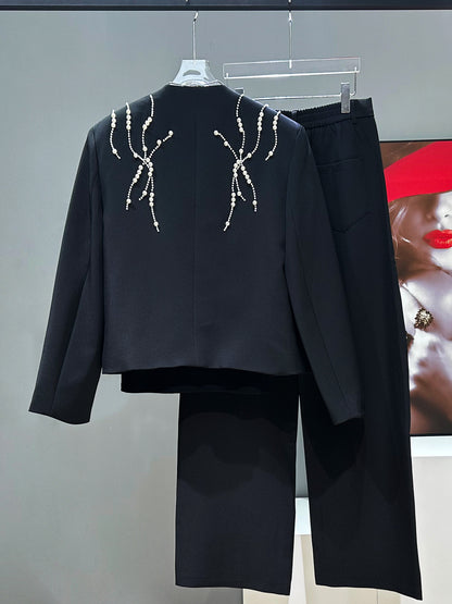 Pearl Short Jacket & Wide-Leg Straight Trousers Setup WN23966