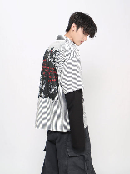 Graffiti Gothic Print Fake Layered Long Sleeve Shirt WN21028